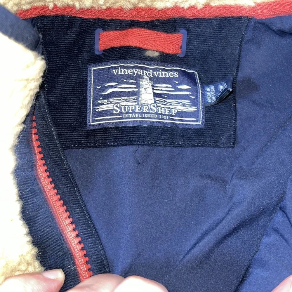 Vineyard Vines M Medium Boys SuperShep Fleece Jacket Beige Tan Sherpa Full Zip